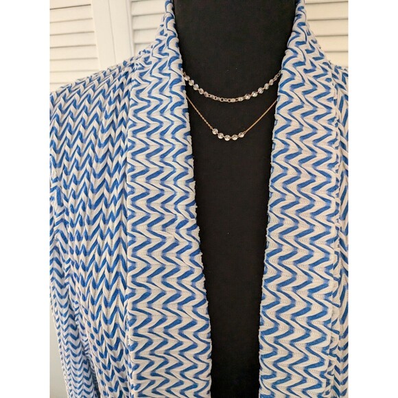 Chico's Cardigan Women's XL/3 Easy Wear Blue White Textured Open Front Chevron - Picture 3 of 11